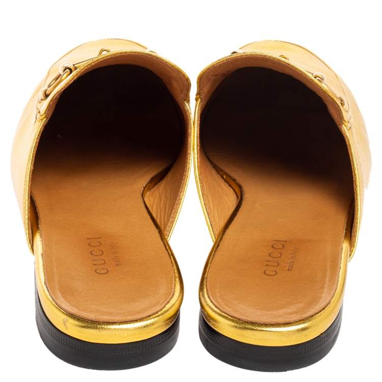 Pre Owned Gucci Gold Leather Princetown Horsebit Loafers Size 38