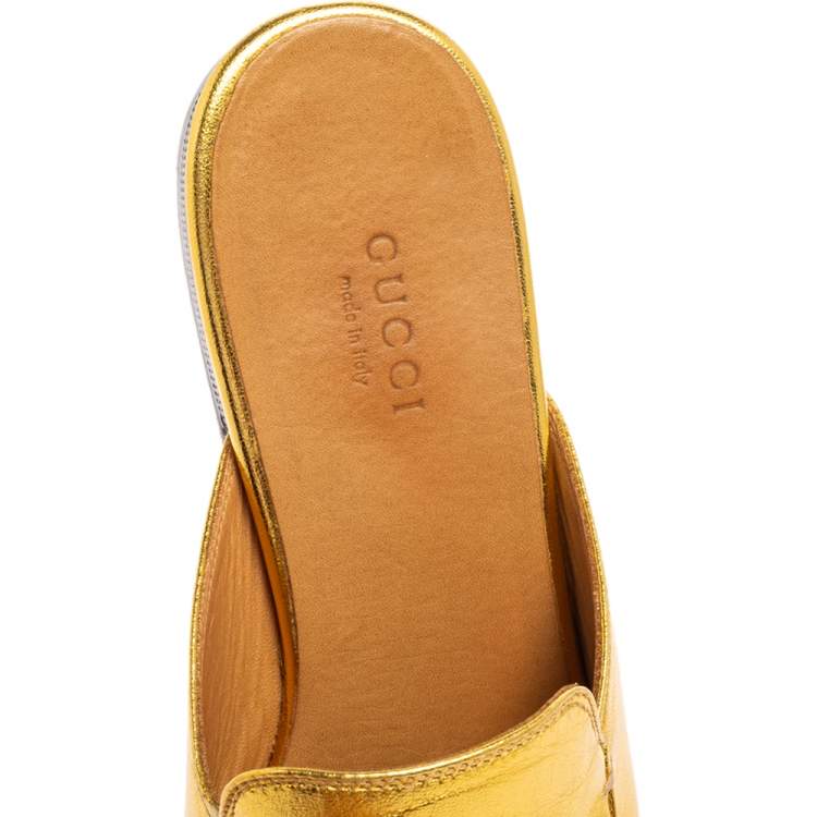 Pre Owned Gucci Gold Leather Princetown Horsebit Loafers Size 38