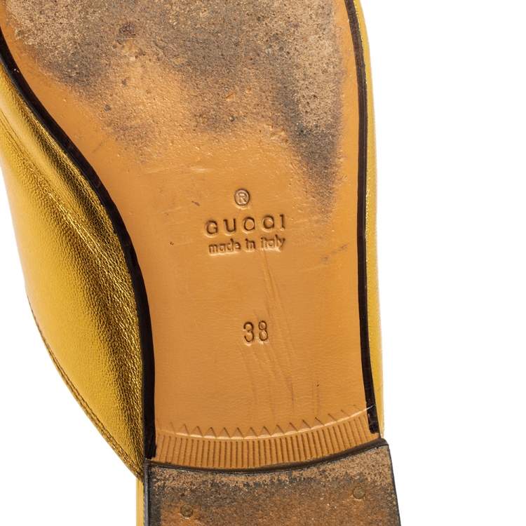 Pre Owned Gucci Gold Leather Princetown Horsebit Loafers Size 38