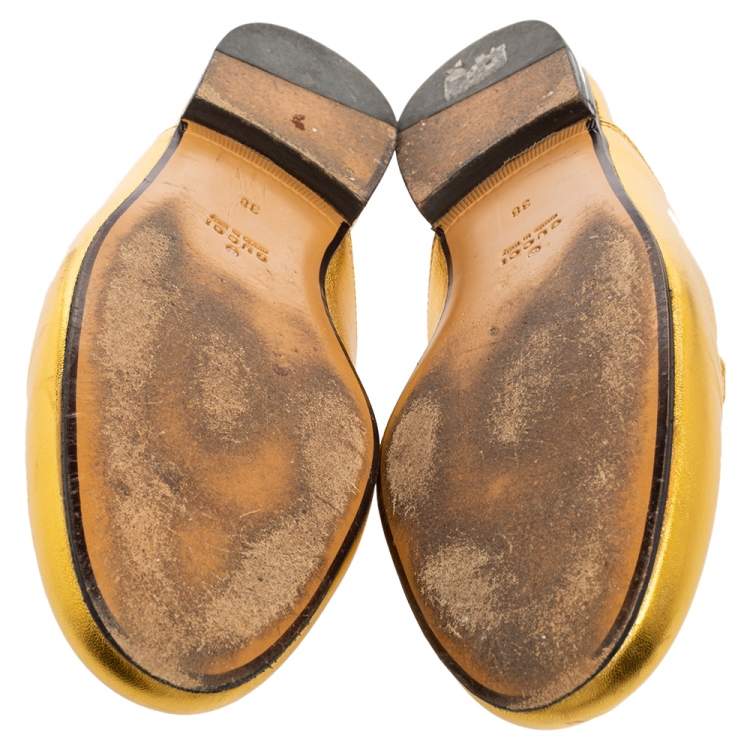 Pre Owned Gucci Gold Leather Princetown Horsebit Loafers Size 38