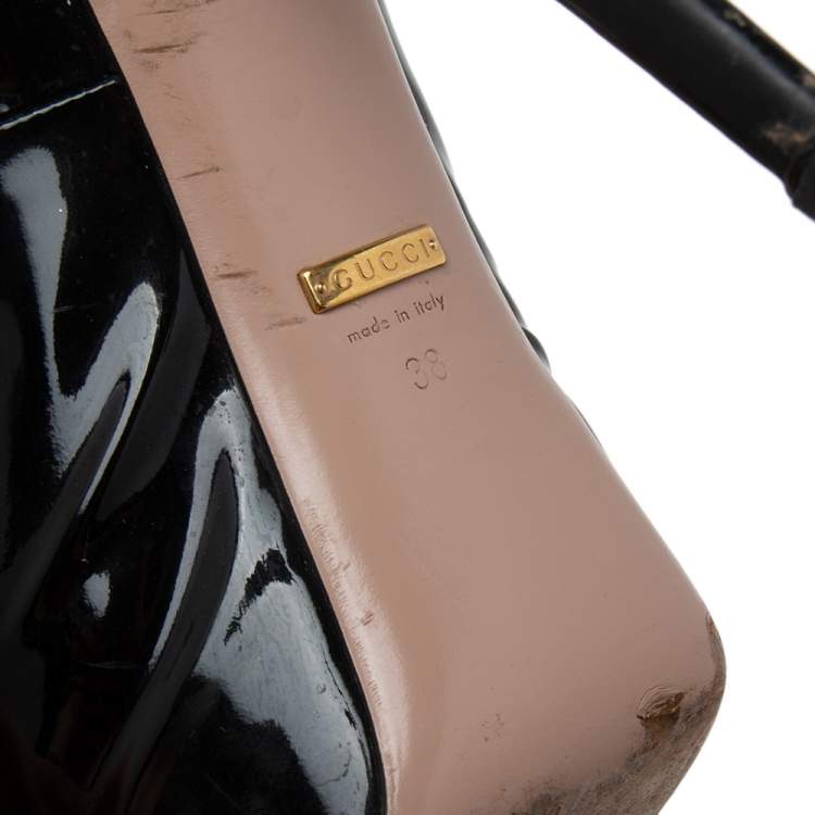 Pre Owned Gucci Black Patent Leather Peep-Toe Pumps Size 38 