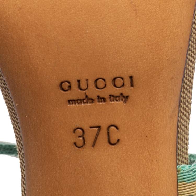 Pre Owned Gucci Multicolor Canvas And Leather GG Logo Ankle Strap Sandals Size 37
