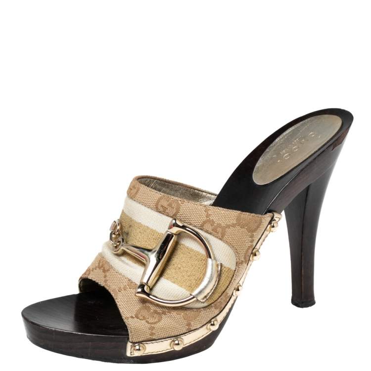 Gucci Beige GG Canvas Icon Bit Clog Sandals Size 37 Gucci | TLC