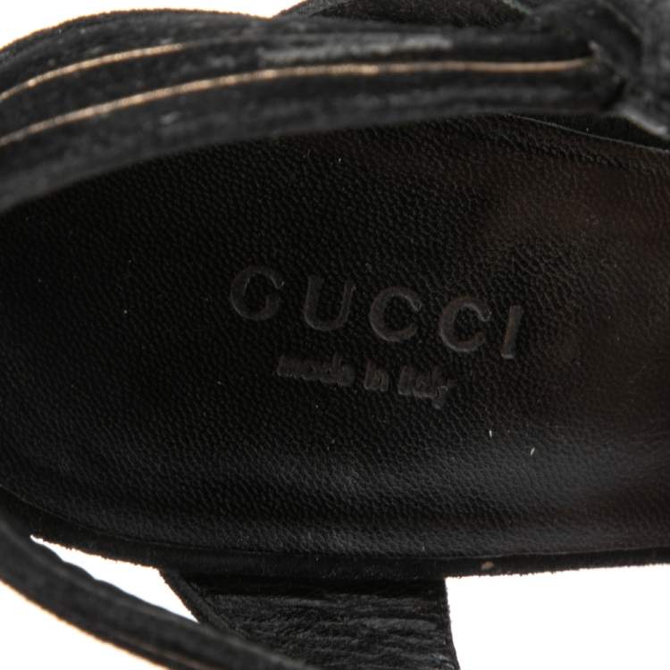 Pre Owned Gucci Black Suede Knot Detail Peep Toe Platform Sandals Size 36.5