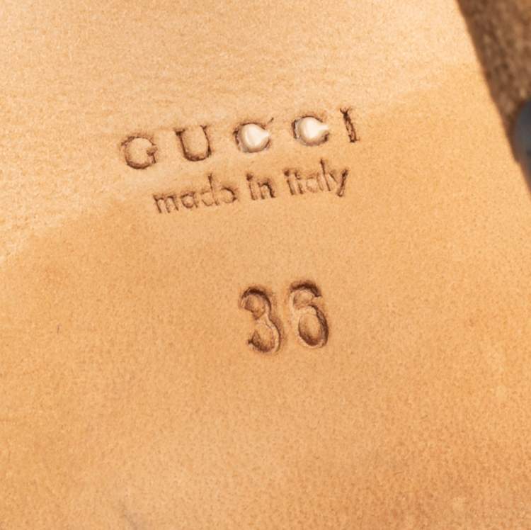 Pre Owned Gucci Brown/Beige Woven Leather Kyligh Slingback Platform Sandals Size 36