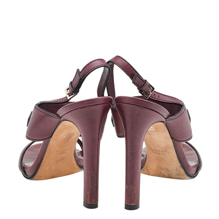 Pre Owned Gucci Burgundy Leather Horsebit Tassel Emily Slingback Sandals Size 38.5