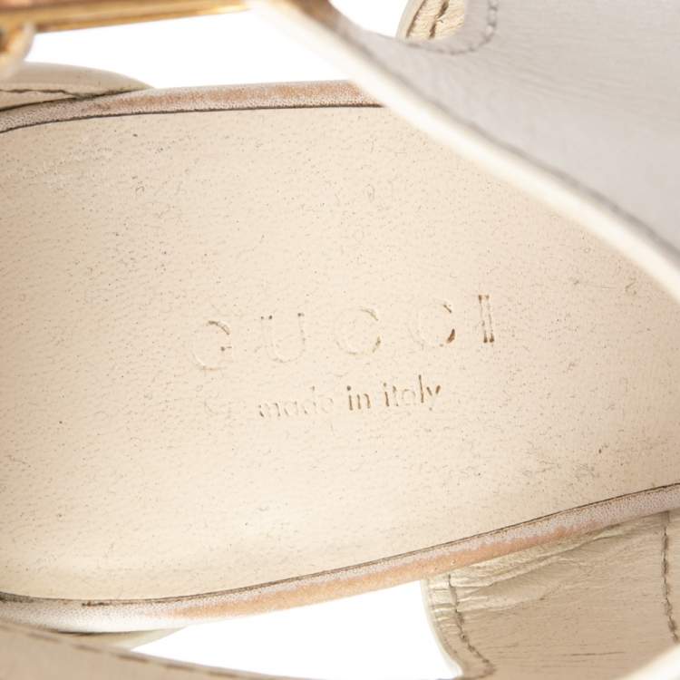 Pre Owned Gucci Off White Leather Ankle Wrap Sandals Size 36