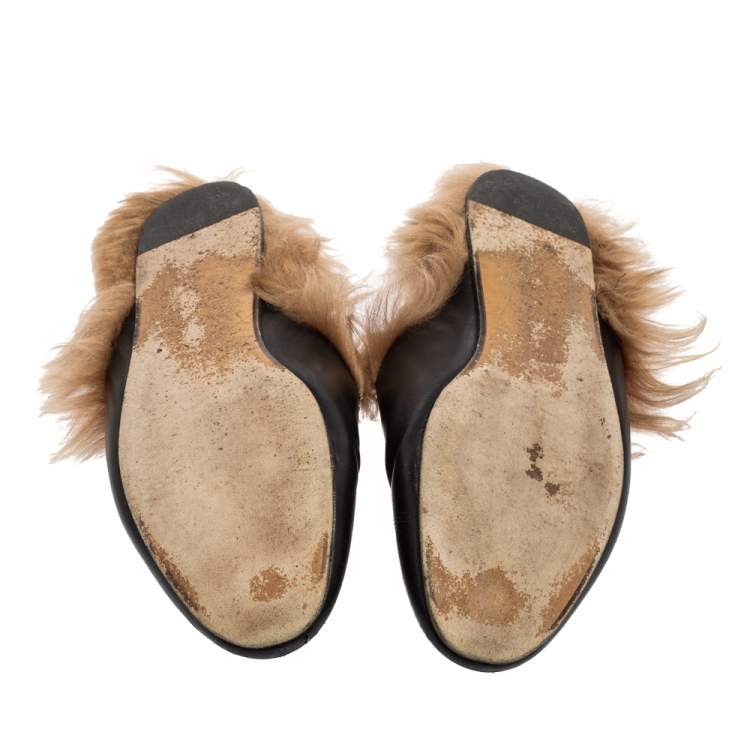 Pre Owned Gucci Black Leather Horsebit Princetown Horsebit Flat Mules Size 38