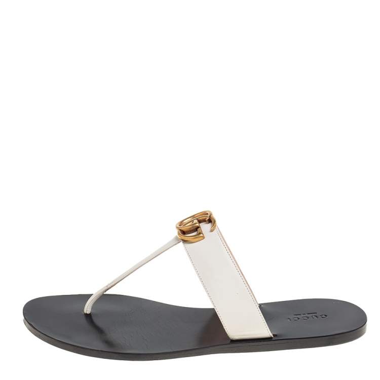 GG Leather Thong Sandals in White - Gucci