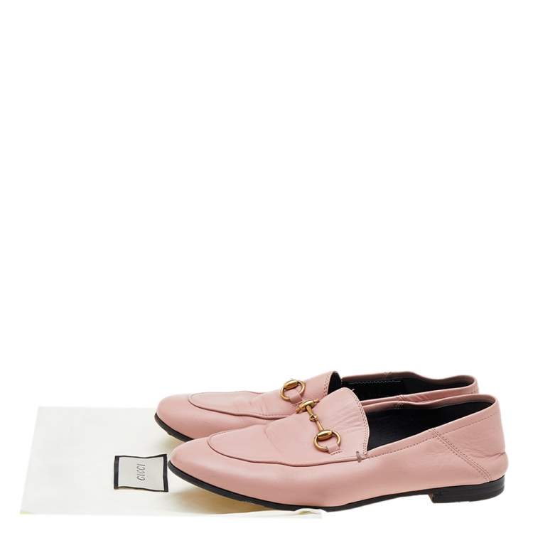 Pre Owned Gucci Pink Leather Horsebit Slip On Loafers Size 36.5