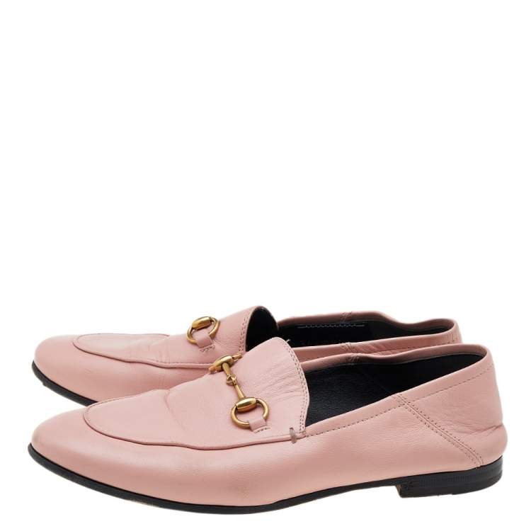 Pre Owned Gucci Pink Leather Horsebit Slip On Loafers Size 36.5
