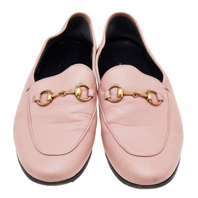 Pre Owned Gucci Pink Leather Horsebit Slip On Loafers Size 36.5