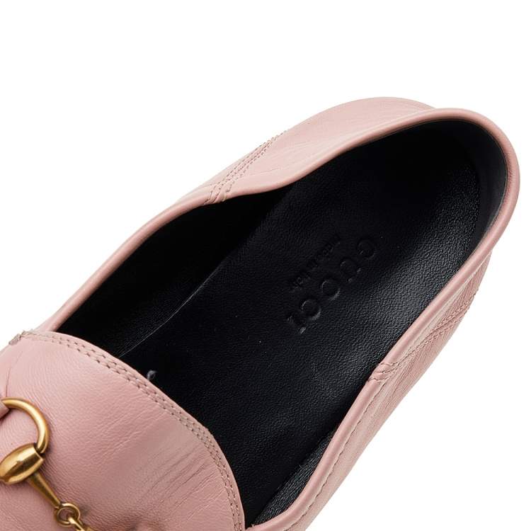 Pre Owned Gucci Pink Leather Horsebit Slip On Loafers Size 36.5