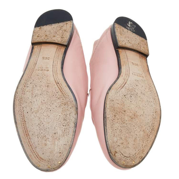 Pre Owned Gucci Pink Leather Horsebit Slip On Loafers Size 36.5