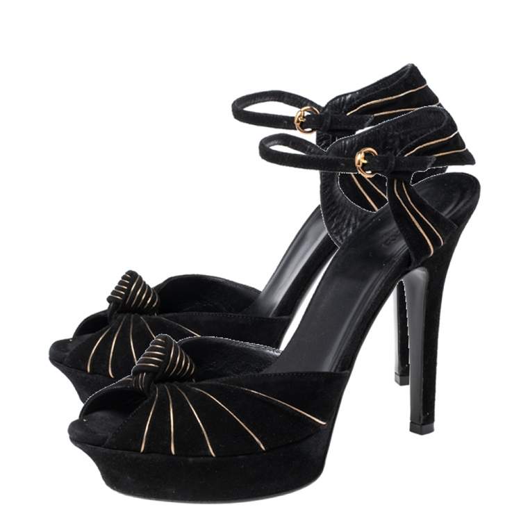 مملوكة مسبقًا Gucci Black Suede Kelly Knot Platform Sandals Size 41