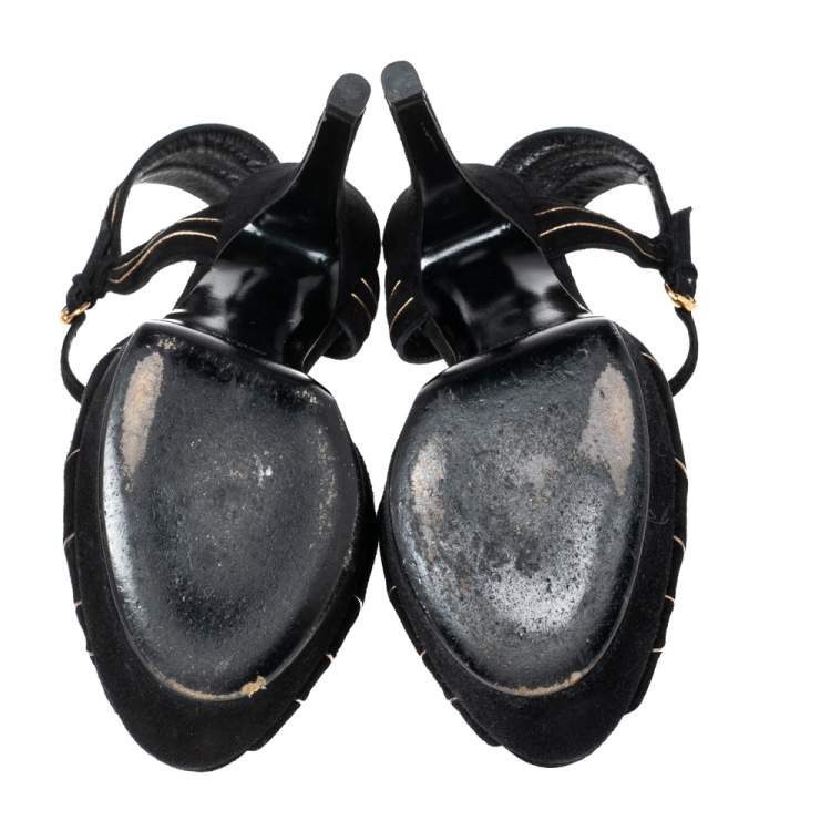 مملوكة مسبقًا Gucci Black Suede Kelly Knot Platform Sandals Size 41