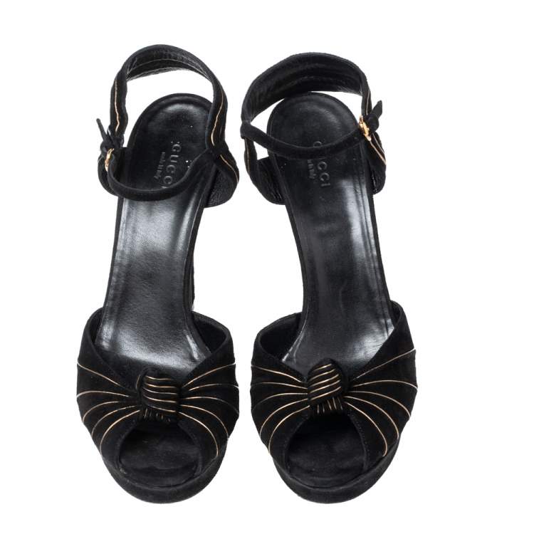 مملوكة مسبقًا Gucci Black Suede Kelly Knot Platform Sandals Size 41