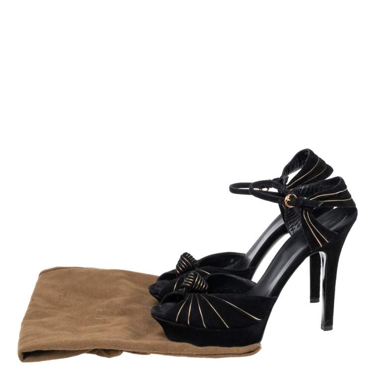مملوكة مسبقًا Gucci Black Suede Kelly Knot Platform Sandals Size 41