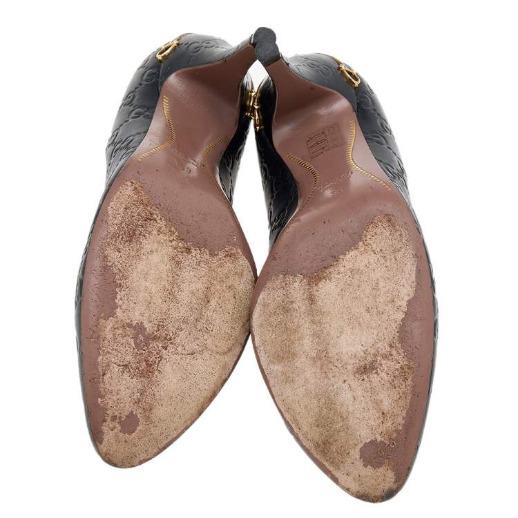 Pre Owned Gucci Black Guccissima Leather Horsebit Heel Pumps Size 39