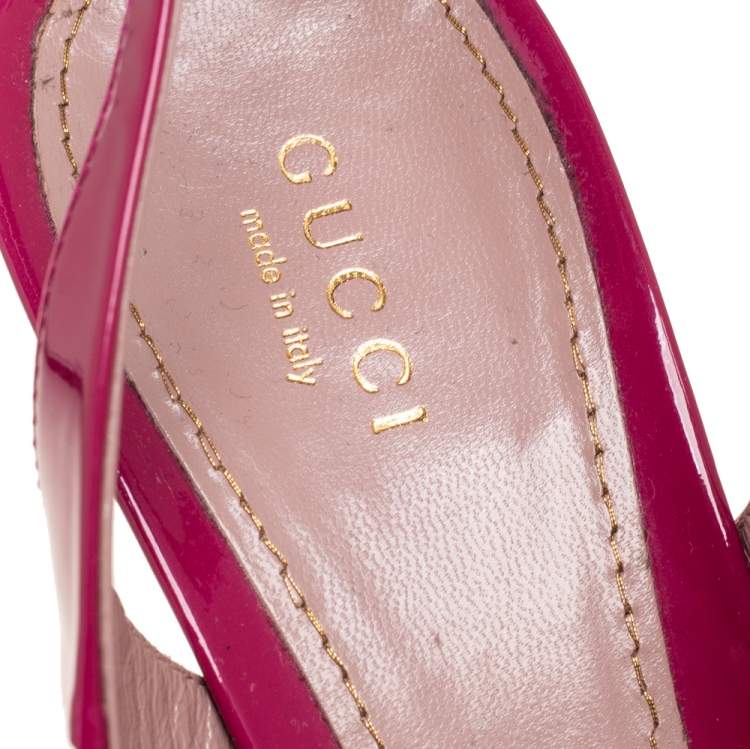 Pre Owned Gucci Magenta Patent Leather Peep-Toe Platform Slingback Pumps Size 38