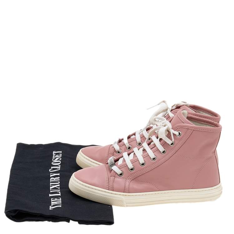 Pre Owned Gucci Old Rose Leather High Top Sneakers Size 35