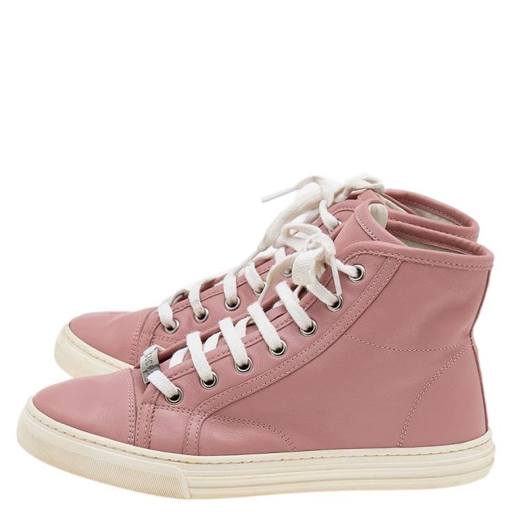 Pre Owned Gucci Old Rose Leather High Top Sneakers Size 35