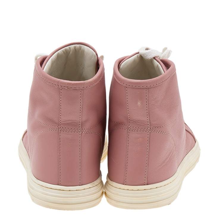 Pre Owned Gucci Old Rose Leather High Top Sneakers Size 35