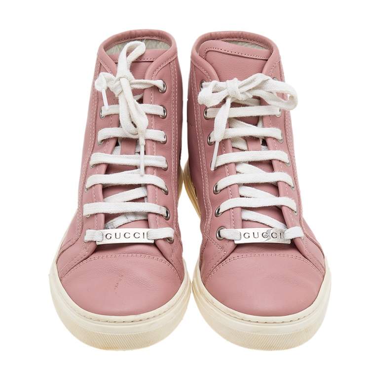 Pre Owned Gucci Old Rose Leather High Top Sneakers Size 35