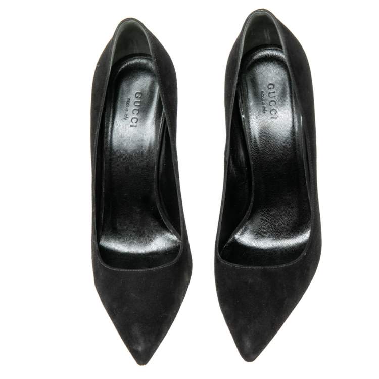 Pre Owned Gucci Black Suede Pointed Toe Pumps Size 38.5