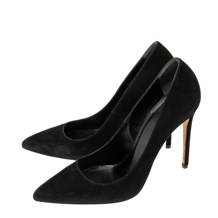Pre Owned Gucci Black Suede Pointed Toe Pumps Size 38.5