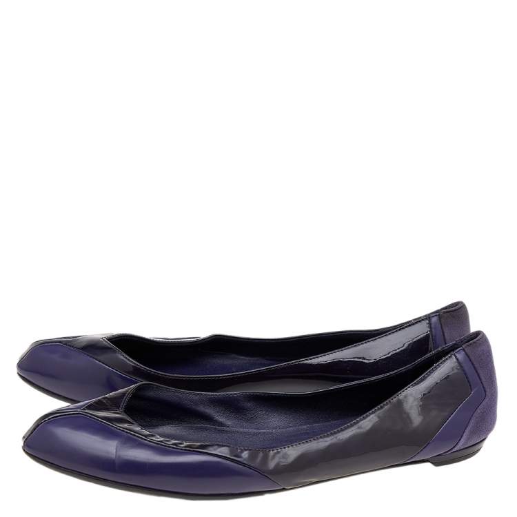 Pre Owned Gucci Purple Patent Leather And Suede Ballet Flats Size 38