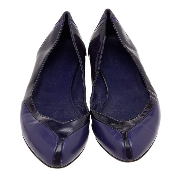 Pre Owned Gucci Purple Patent Leather And Suede Ballet Flats Size 38