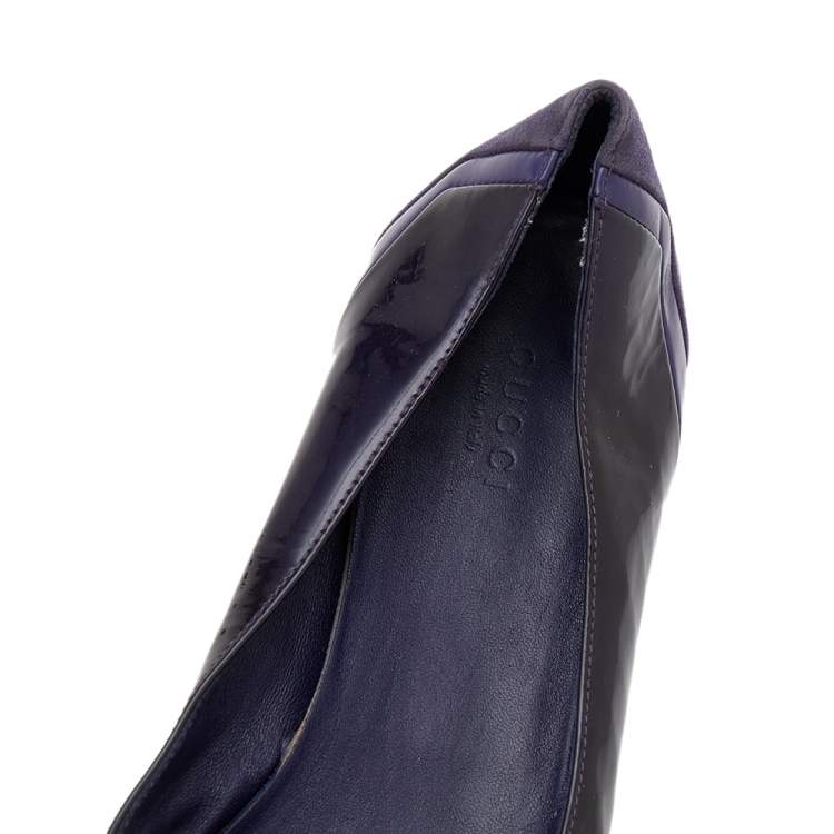Pre Owned Gucci Purple Patent Leather And Suede Ballet Flats Size 38