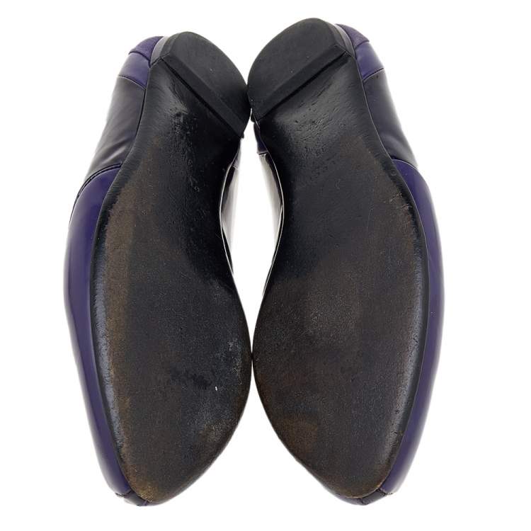 Pre Owned Gucci Purple Patent Leather And Suede Ballet Flats Size 38