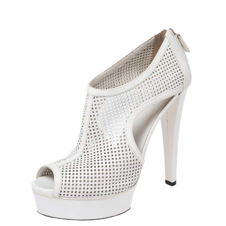 Gucci White Perforated Leather Kim Platform Ankle Booties Size 38 Gucci |  TLC