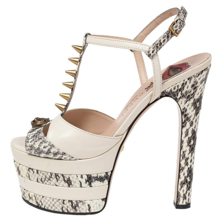 Gucci Beige/Brown Water Snake and Leather Angel Spike Platform Peep-Toe  Sandals Size 36 Gucci | TLC