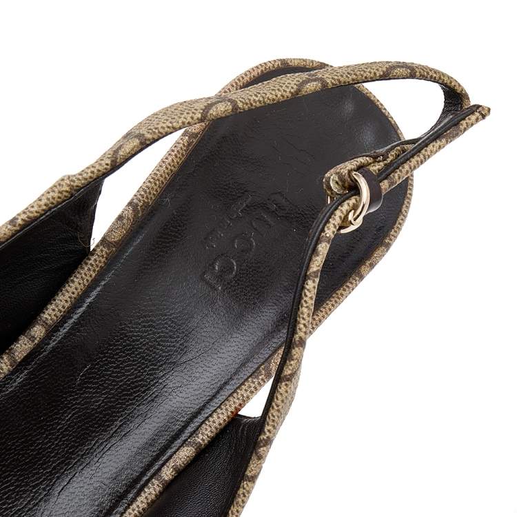Pre Owned Gucci Beige/Brown GG Supreme Canvas 'Tattoo' Slingback Sandals Size 38