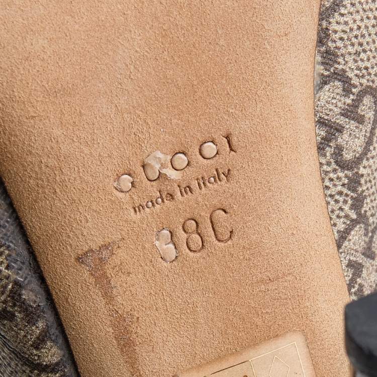 Pre Owned Gucci Beige/Brown GG Supreme Canvas 'Tattoo' Slingback Sandals Size 38
