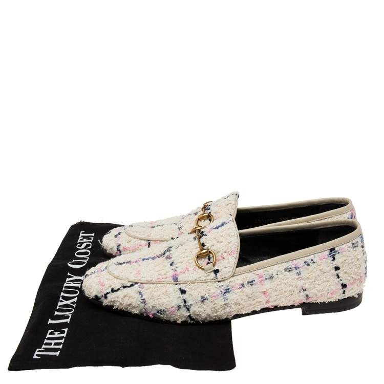 مملوكة مسبقًا Gucci Off-White Tweed Horsebit Jordaan Loafers Size 38.5