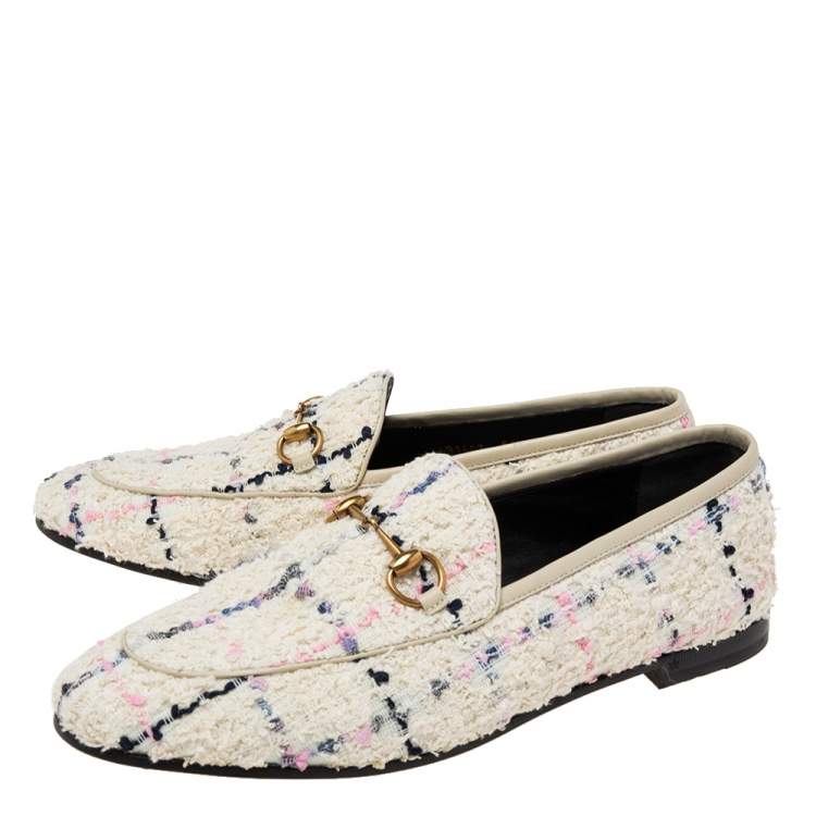 مملوكة مسبقًا Gucci Off-White Tweed Horsebit Jordaan Loafers Size 38.5