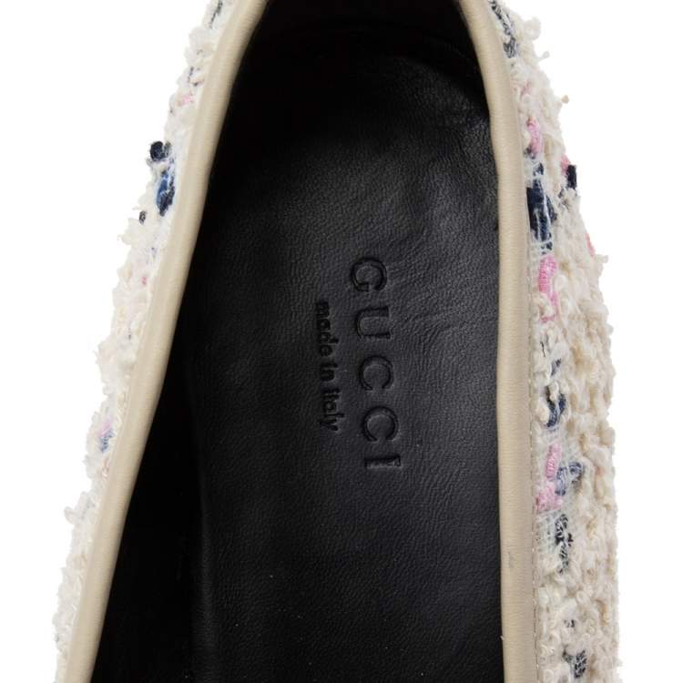 مملوكة مسبقًا Gucci Off-White Tweed Horsebit Jordaan Loafers Size 38.5