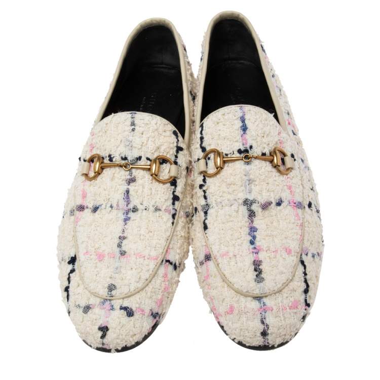 مملوكة مسبقًا Gucci Off-White Tweed Horsebit Jordaan Loafers Size 38.5