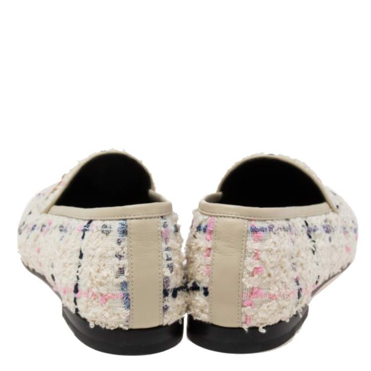 مملوكة مسبقًا Gucci Off-White Tweed Horsebit Jordaan Loafers Size 38.5