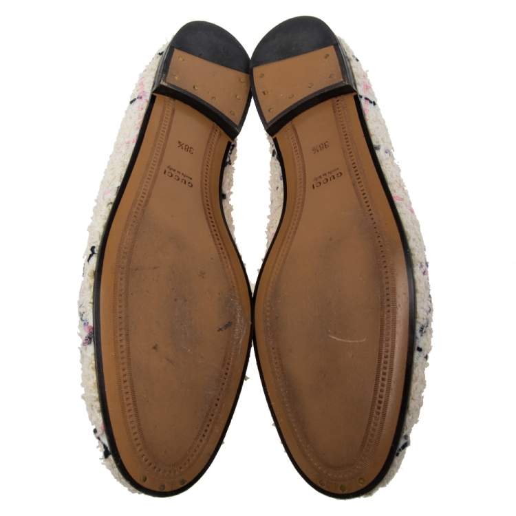 مملوكة مسبقً�ا Gucci Off-White Tweed Horsebit Jordaan Loafers Size 38.5