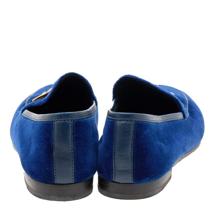 Pre Owned Gucci Blue Velvet Horsebit Slip On Jordaan Loafers Size 39