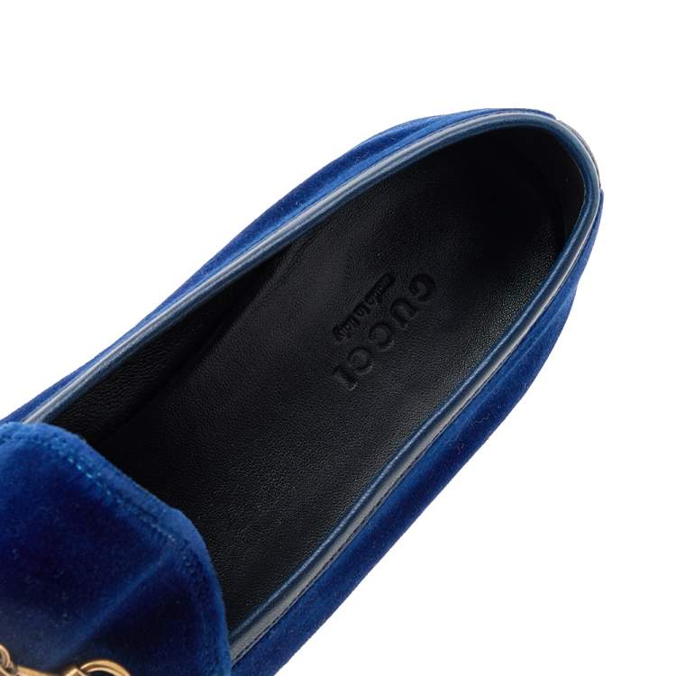 Pre Owned Gucci Blue Velvet Horsebit Slip On Jordaan Loafers Size 39