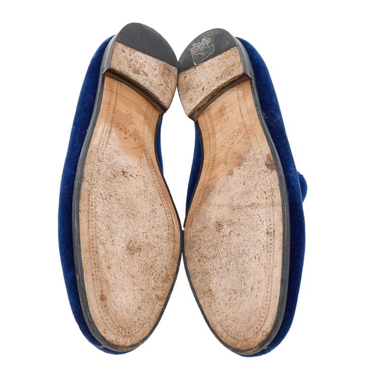 Pre Owned Gucci Blue Velvet Horsebit Slip On Jordaan Loafers Size 39