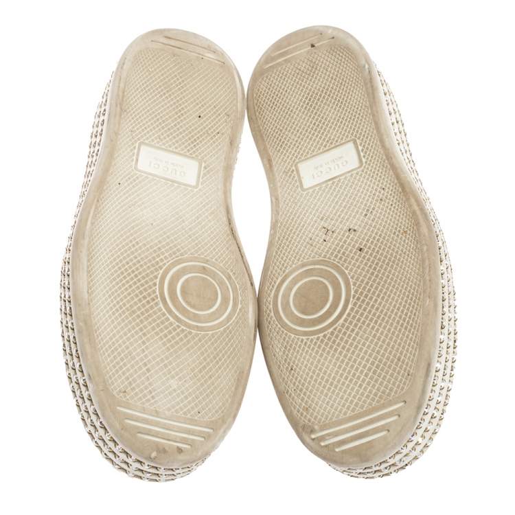 Pre Owned Gucci White Leather And Bee Web Detail New Ace Crystal Embellished Platform Sneakers Size 36