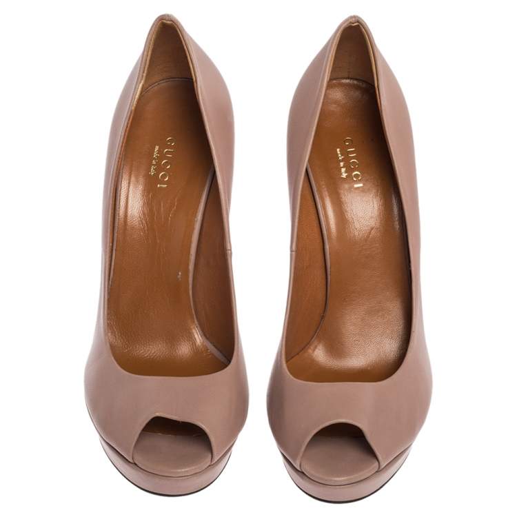 Pre Owned Gucci Dusty Pink Leather Betty Peep Toe Pumps Size 39