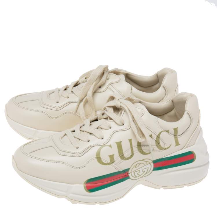 Pre Owned Gucci Off White Leather Rhyton Sneaker Size 37.5
